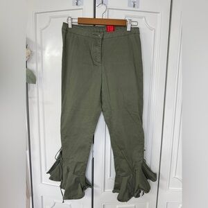 Cristina Olive Green Capris with Bell Flare Ruffle Hem